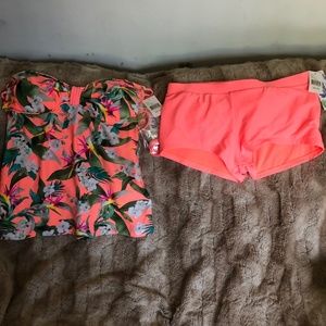 MALIBU TROPICAL NWT 2 PC, SZL, STRAPPY BACK, STRAP INCLUDED, BOY SHORTS BOTTOM